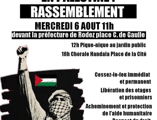 Etat de Palestine   Pour une reconnaissance pleine et entière !  Pour l’arrêt du génocide à Gaza et de la colonisation, sanctionner maintenant Israël ! RDV 6 août Rodez